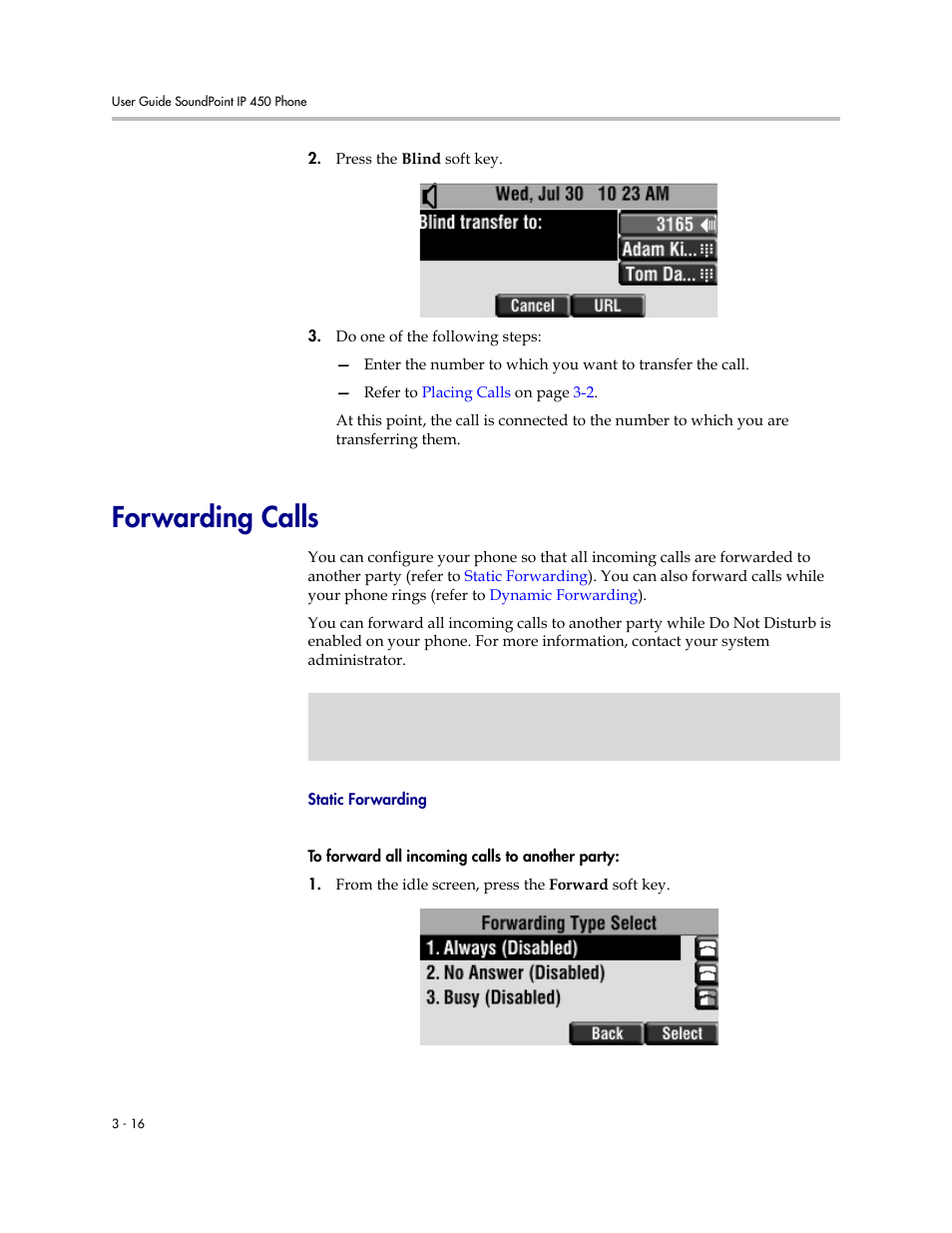 Forwarding calls, Forwarding calls –16 | Polycom SoundPoint IP 450 User Manual | Page 54 / 84