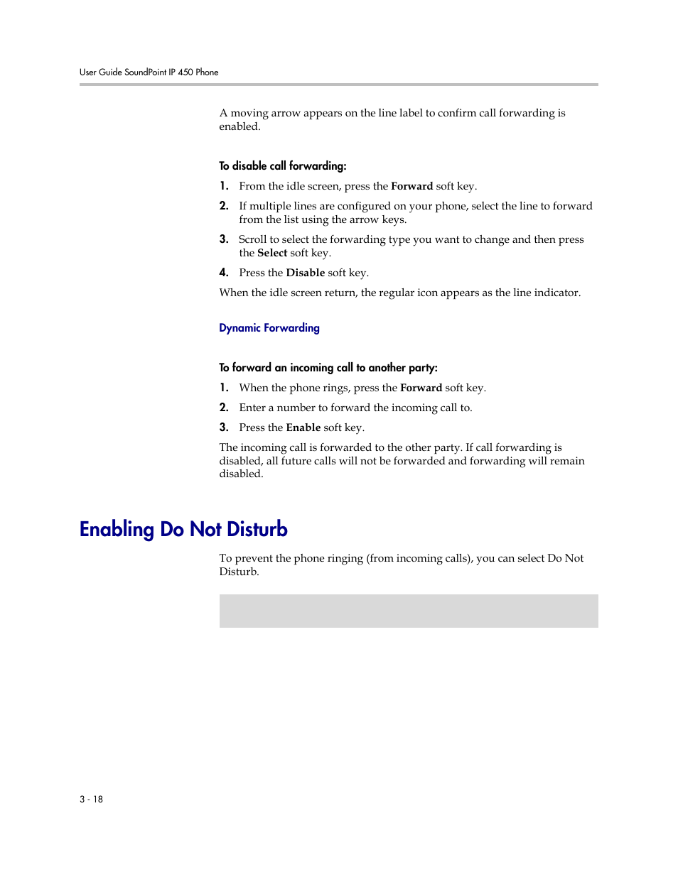 Enabling do not disturb, Enabling do not disturb –18 | Polycom SoundPoint IP 450 User Manual | Page 56 / 84