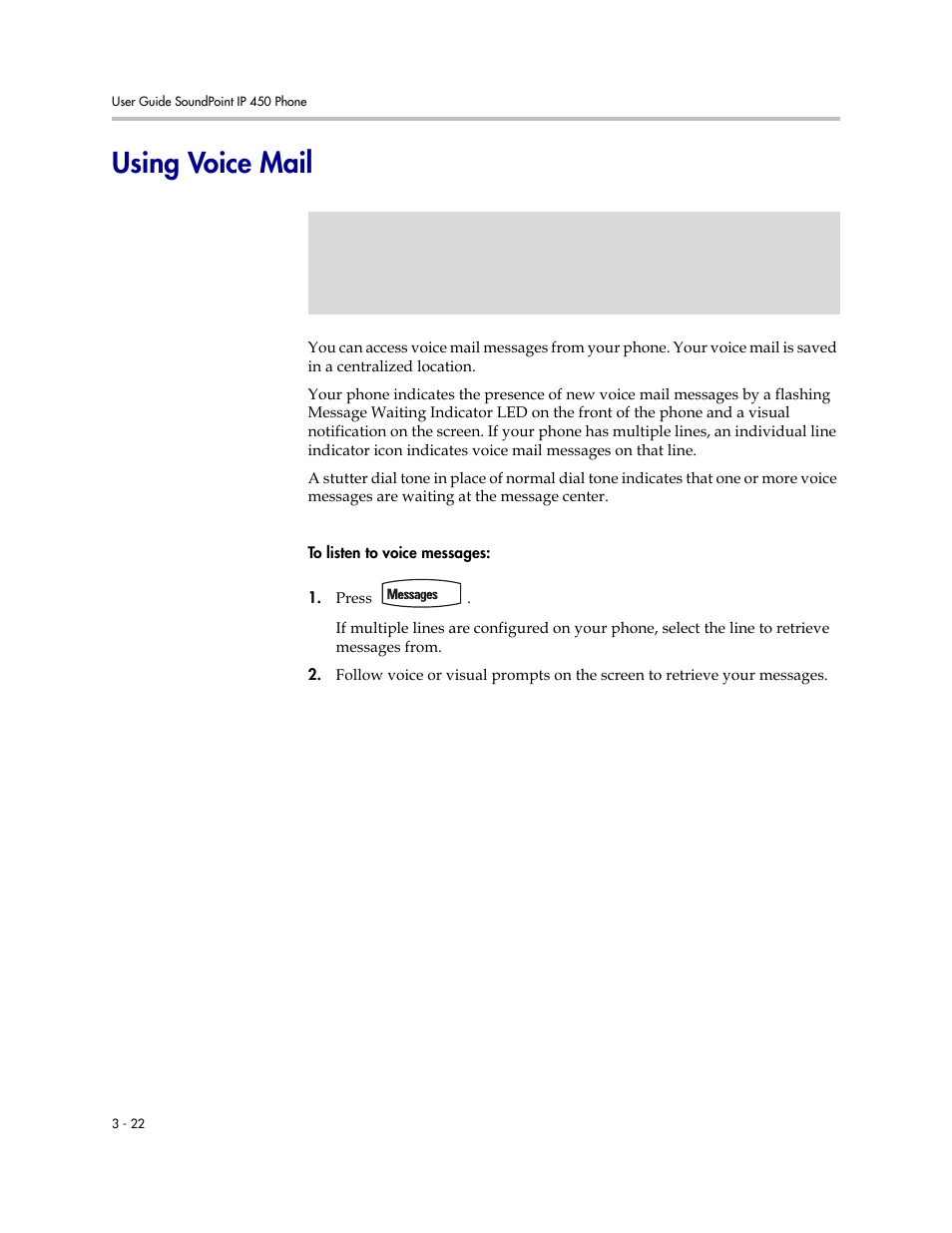 Using voice mail, Using voice mail –22 | Polycom SoundPoint IP 450 User Manual | Page 60 / 84