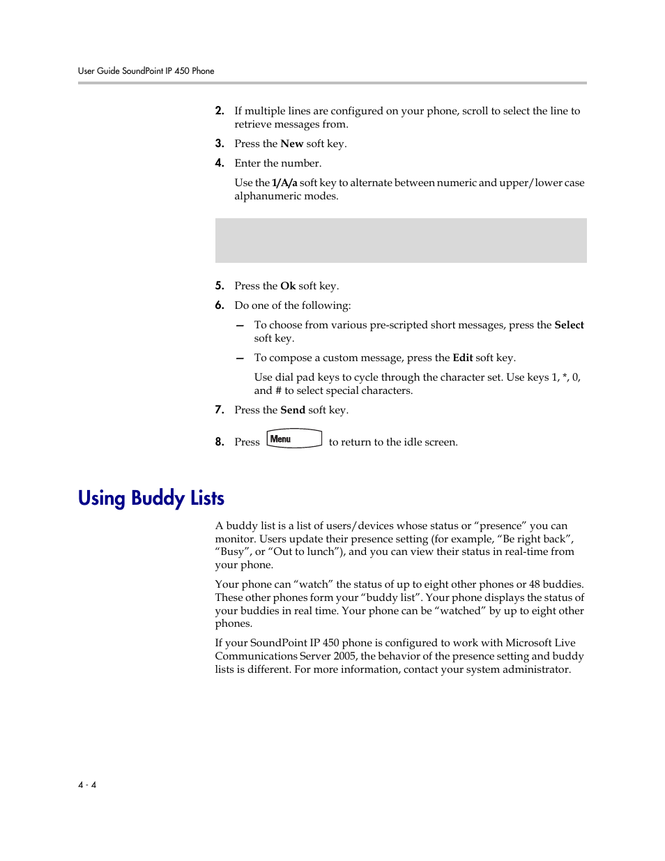 Using buddy lists, Using buddy lists –4 | Polycom SoundPoint IP 450 User Manual | Page 64 / 84