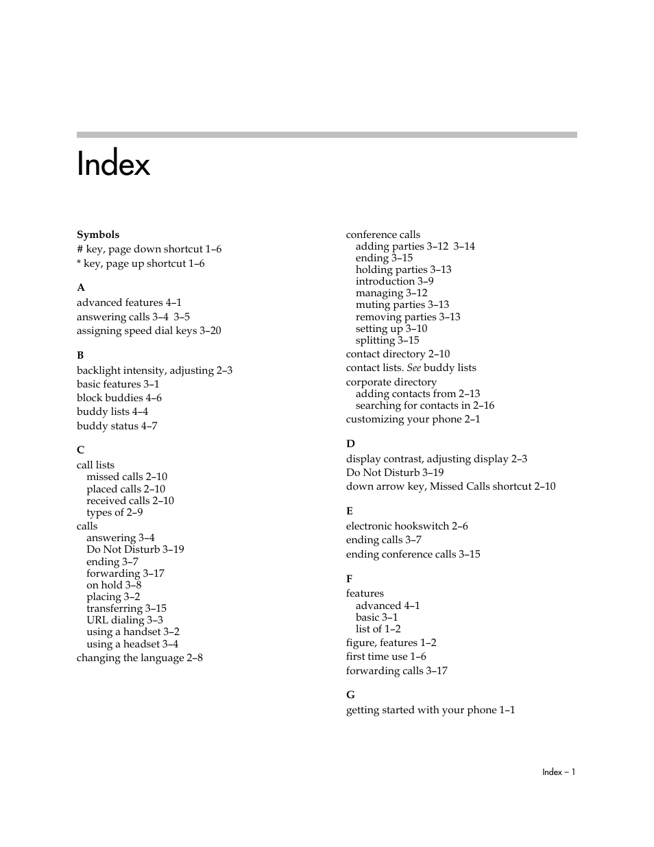 Index | Polycom SoundPoint IP 450 User Manual | Page 83 / 84