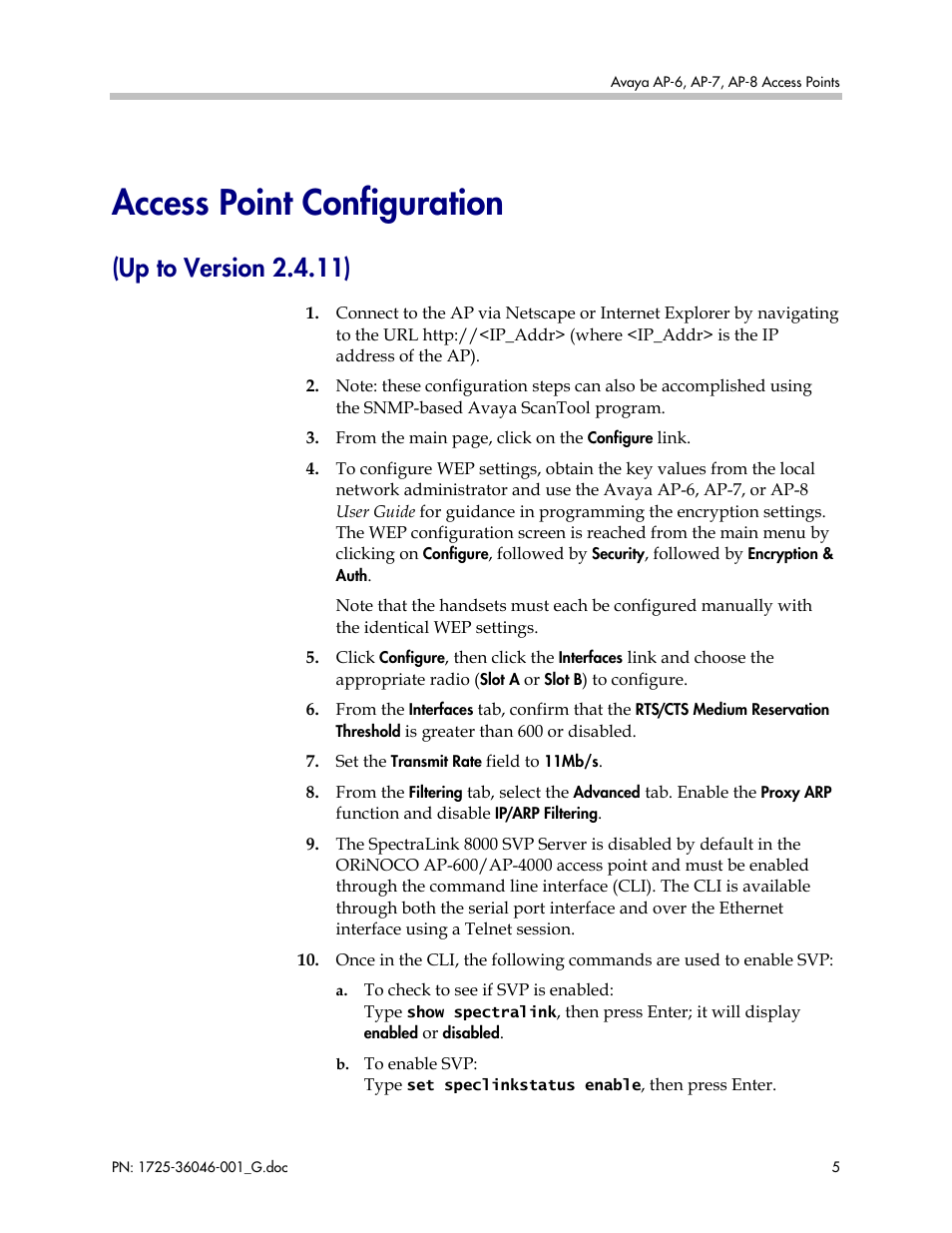 Access point configuration, Up to version 2.4.11) | Polycom AP-7 User Manual | Page 5 / 8