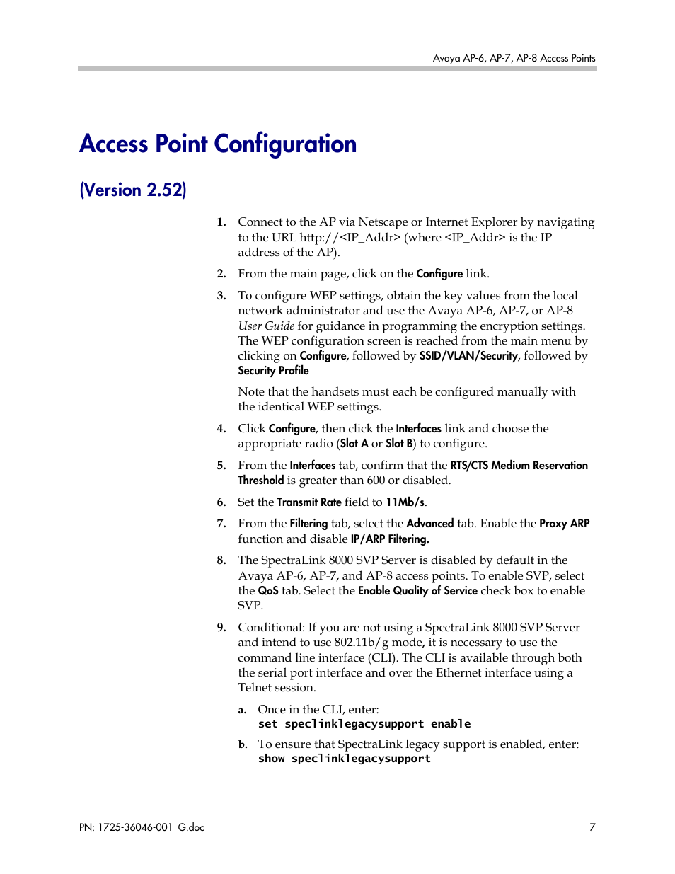 Access point configuration, Version 2.52) | Polycom AP-7 User Manual | Page 7 / 8