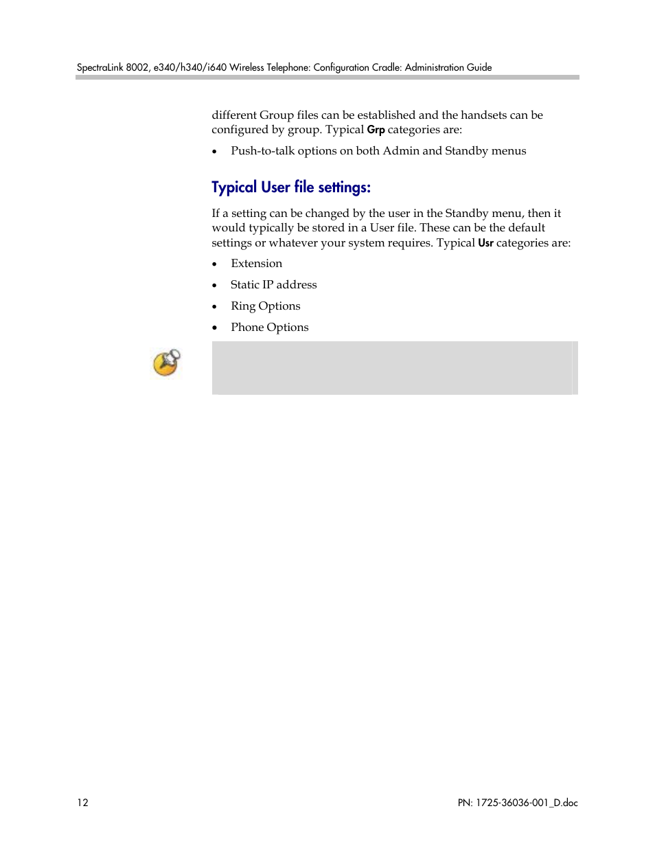 Typical user file settings | Polycom E340 User Manual | Page 12 / 29