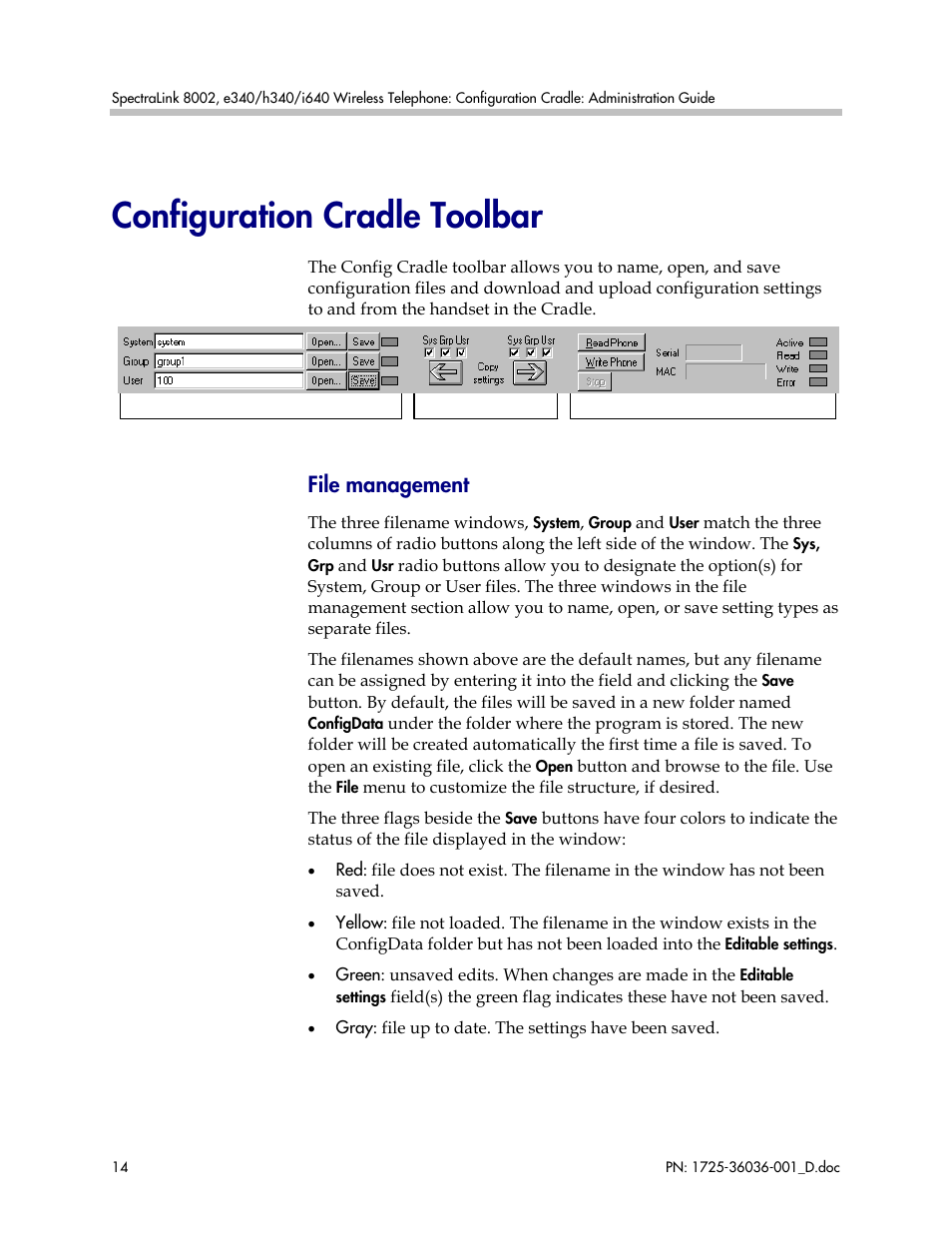 Configuration cradle toolbar, File management | Polycom E340 User Manual | Page 14 / 29