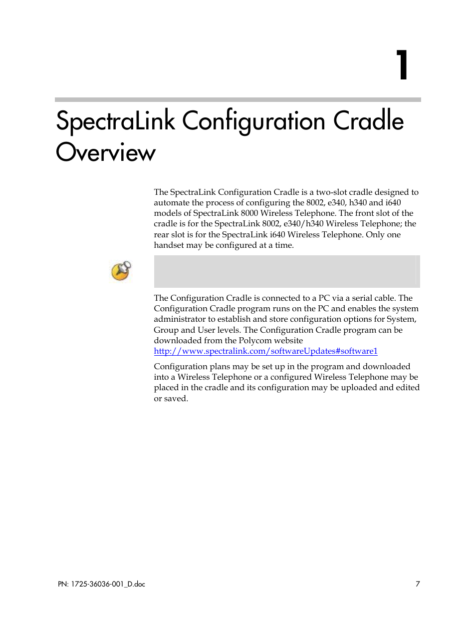 Spectralink configuration cradle overview | Polycom E340 User Manual | Page 7 / 29