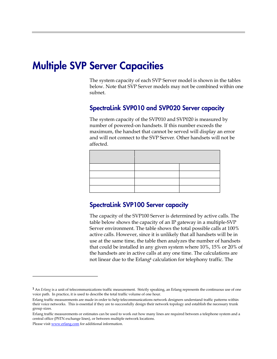 Multiple svp server capacities, Spectralink svp100 server capacity | Polycom SpectraLink 1725-36033-001 User Manual | Page 10 / 47