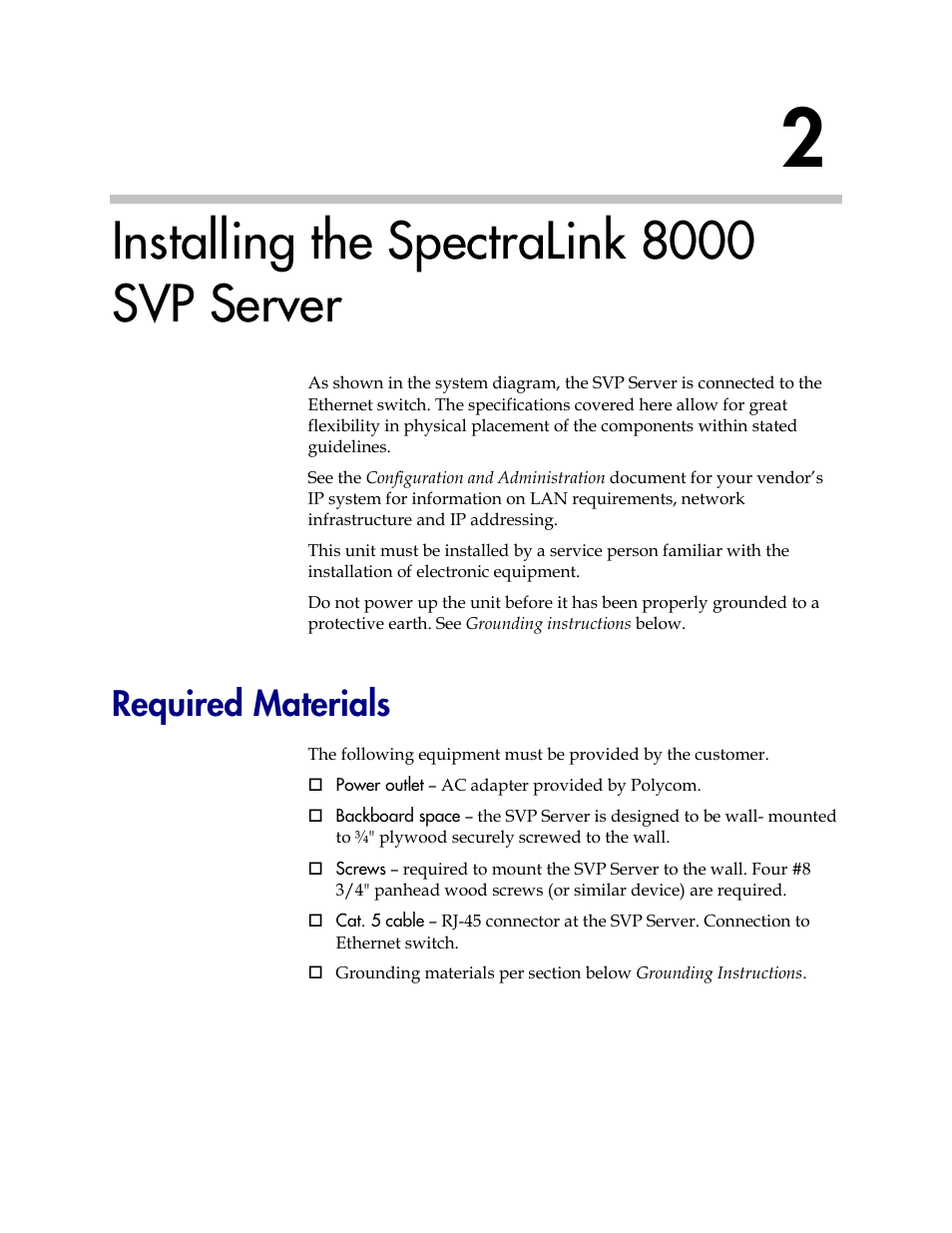 Installing the spectralink 8000 svp server, Required materials | Polycom SpectraLink 1725-36033-001 User Manual | Page 19 / 47