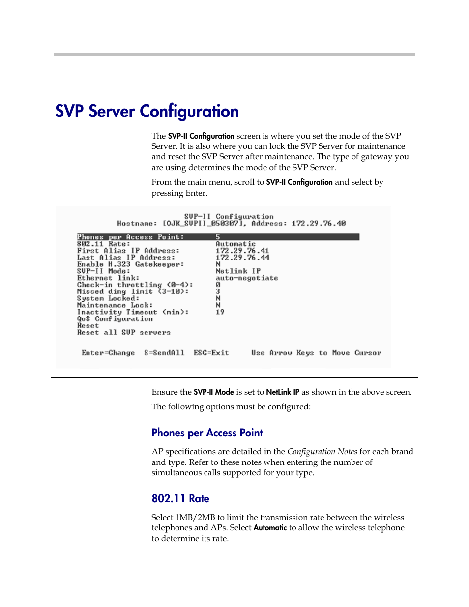 Svp server configuration, Phones per access point, 11 rate | Polycom SpectraLink 1725-36033-001 User Manual | Page 29 / 47