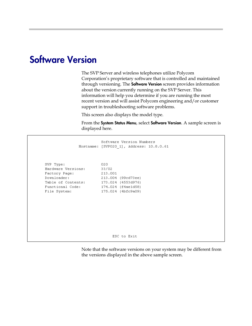 Software version | Polycom SpectraLink 1725-36033-001 User Manual | Page 45 / 47