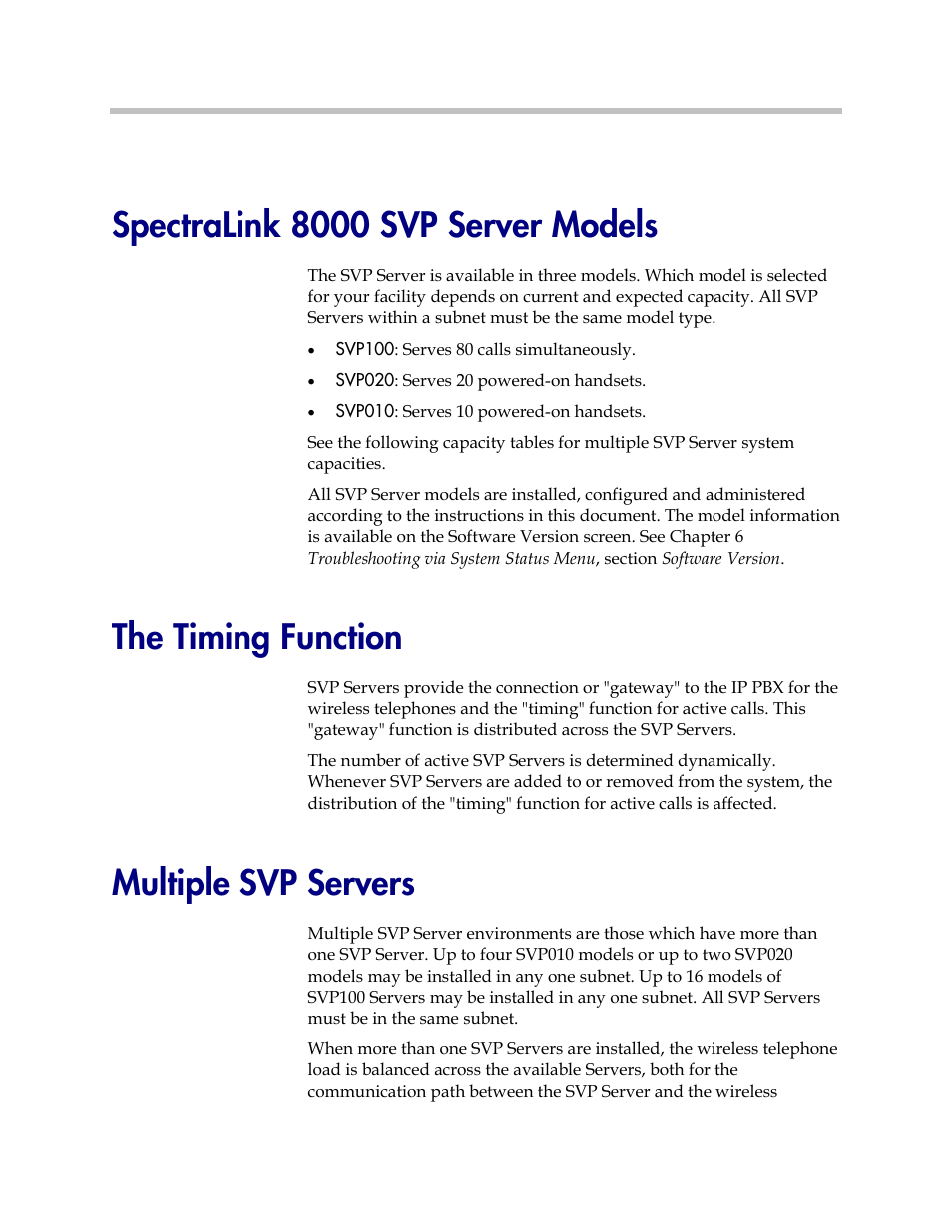 Spectralink 8000 svp server models, The timing function, Multiple svp servers | Polycom SpectraLink 1725-36033-001 User Manual | Page 8 / 47