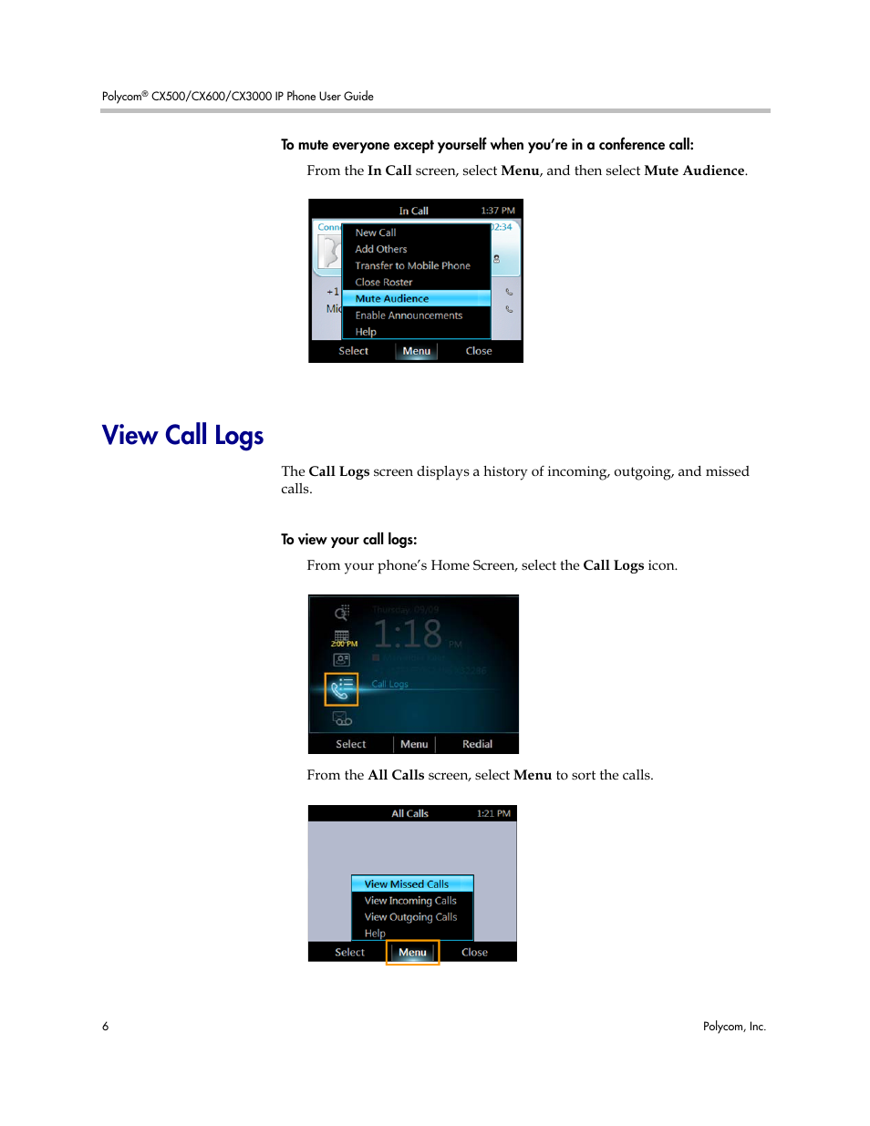 View call logs | Polycom 1725-44328-001 User Manual | Page 10 / 22