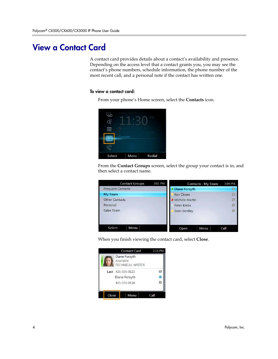 View a contact card | Polycom 1725-44328-001 User Manual | Page 8 / 22