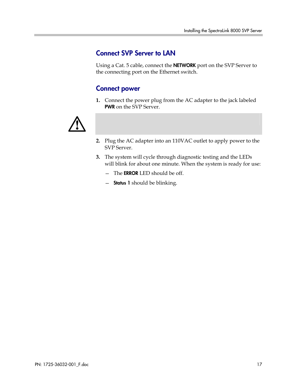 Connect svp server to lan, Connect power | Polycom SpectraLink 1725-36032-001 User Manual | Page 17 / 40