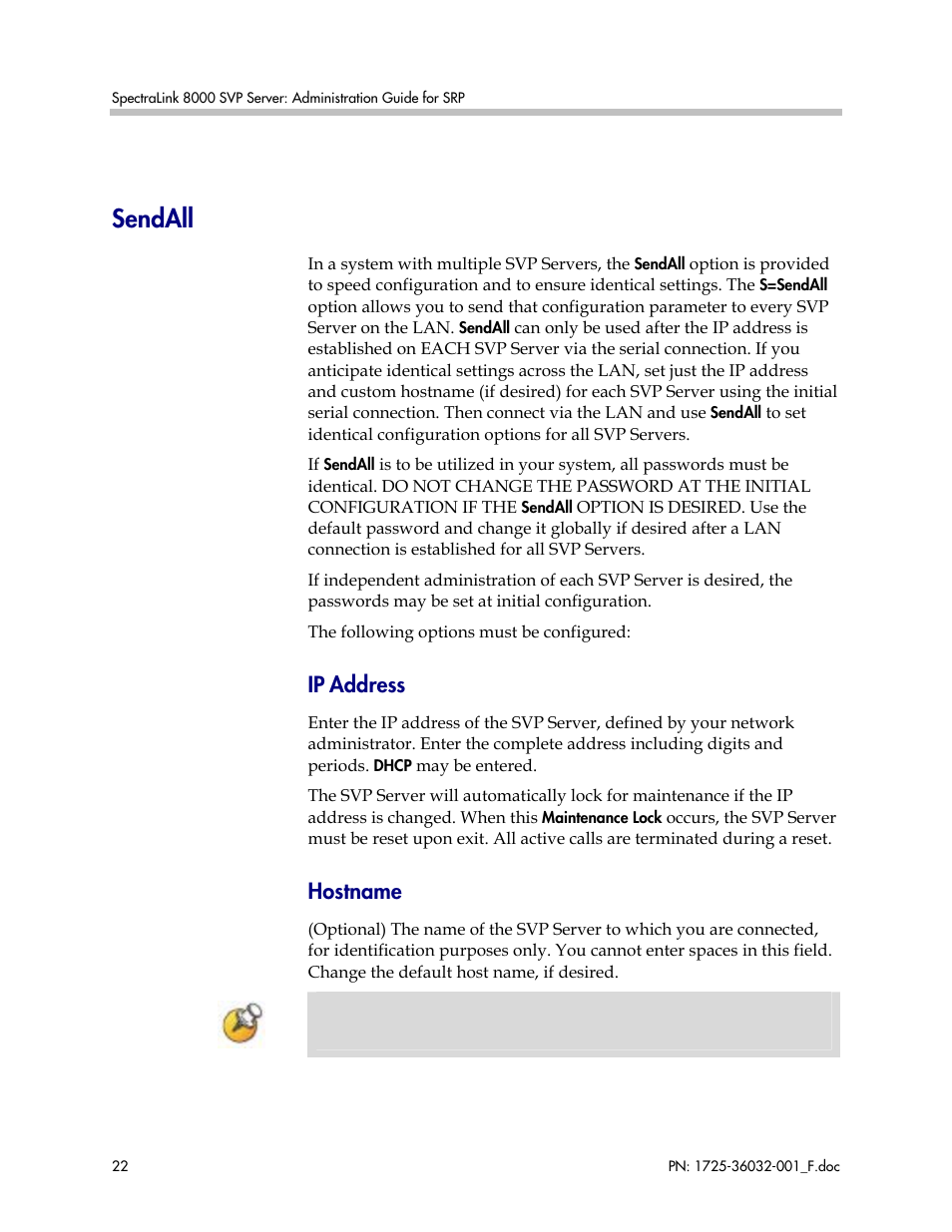 Sendall, Address, Hostname | Polycom SpectraLink 1725-36032-001 User Manual | Page 22 / 40