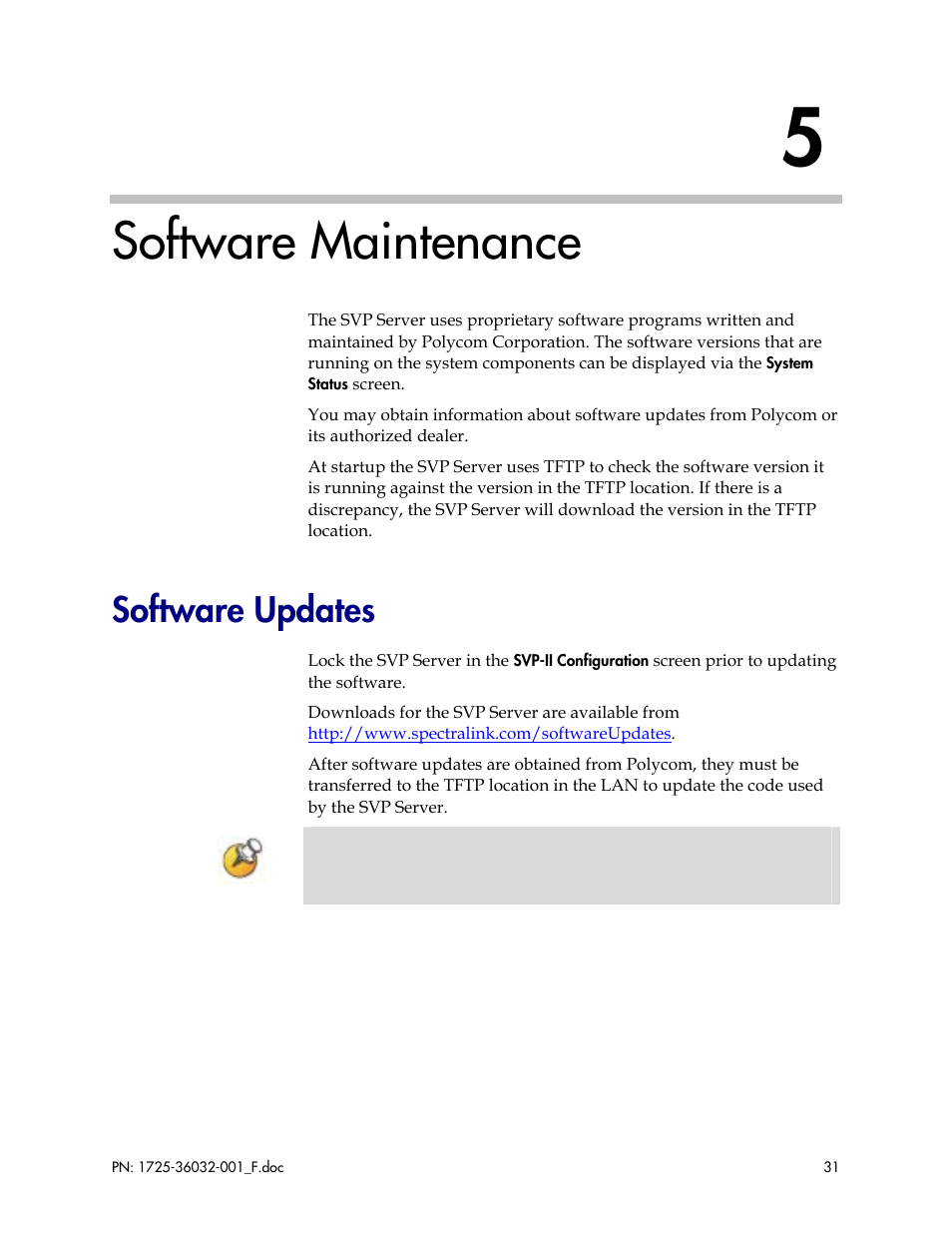 Software maintenance, Software updates | Polycom SpectraLink 1725-36032-001 User Manual | Page 31 / 40