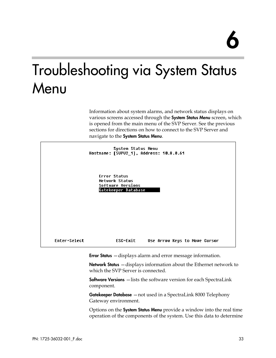 Troubleshooting via system status menu | Polycom SpectraLink 1725-36032-001 User Manual | Page 33 / 40