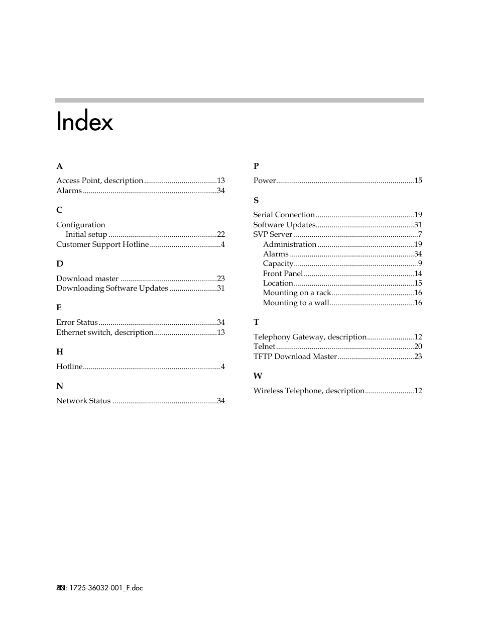 Index | Polycom SpectraLink 1725-36032-001 User Manual | Page 40 / 40