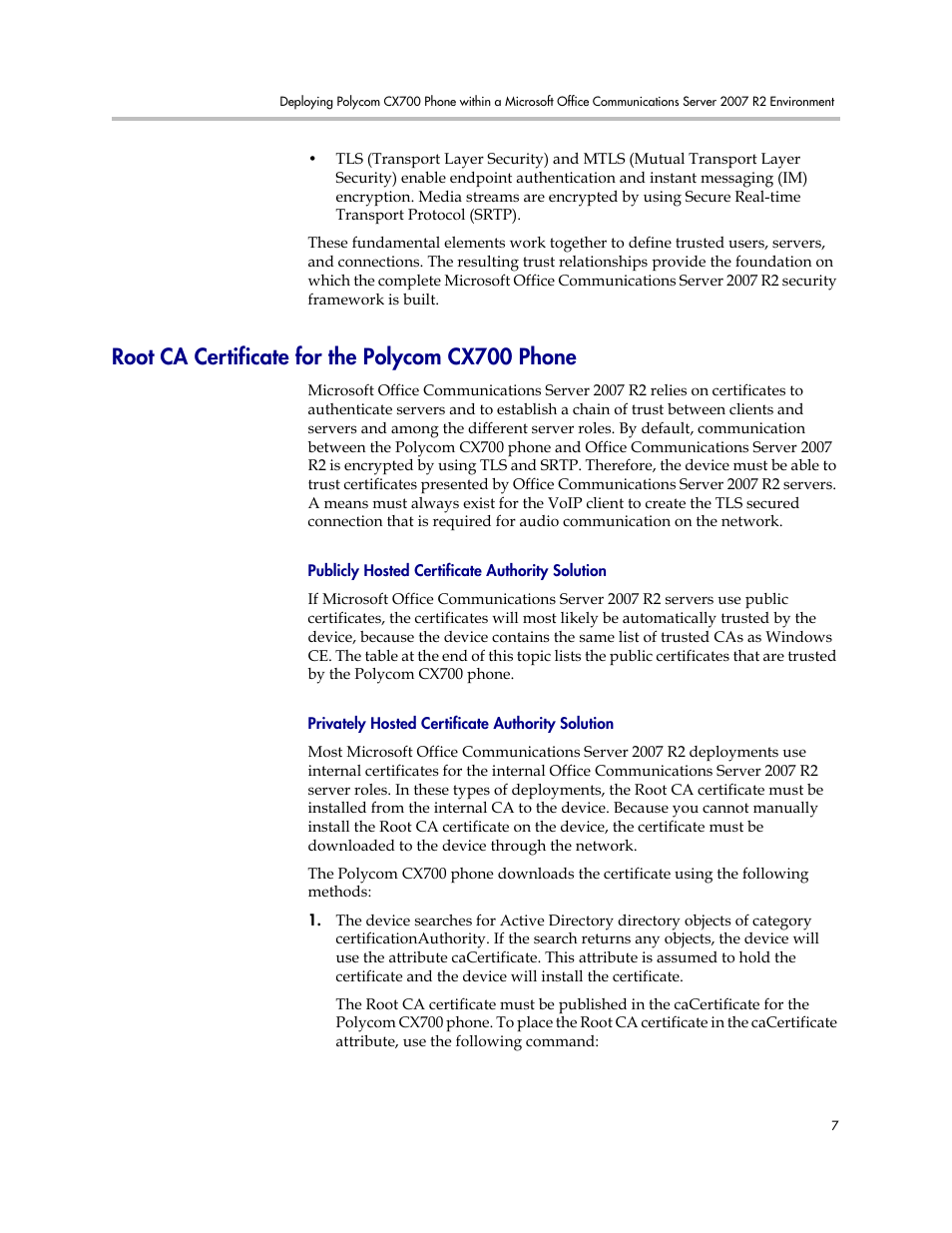 Root ca certificate for the polycom cx700 phone | Polycom 1725-31424-001 User Manual | Page 13 / 56