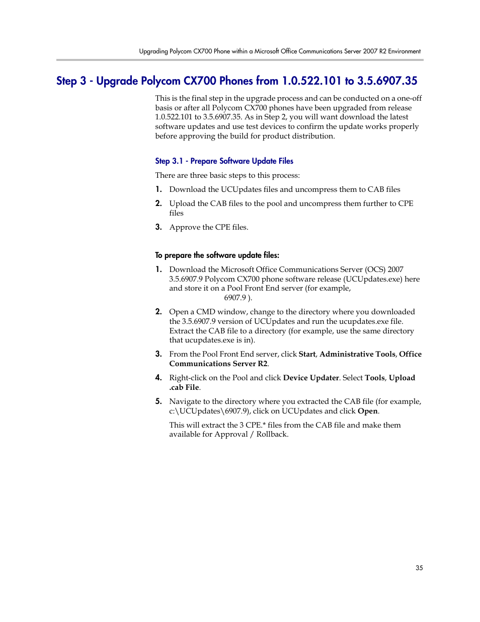 Step 3 - upgrade polycom cx700 phones, From 1.0.522.101 to 3.5.6907.35 | Polycom 1725-31424-001 User Manual | Page 41 / 56