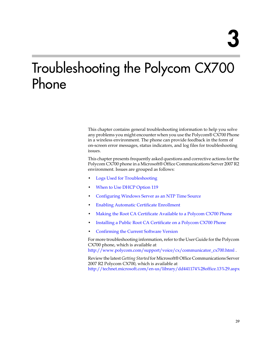 Troubleshooting the polycom cx700 phone, 3 troubleshooting the polycom cx700 phone, Troubleshooting the | Polycom cx700 phone | Polycom 1725-31424-001 User Manual | Page 45 / 56