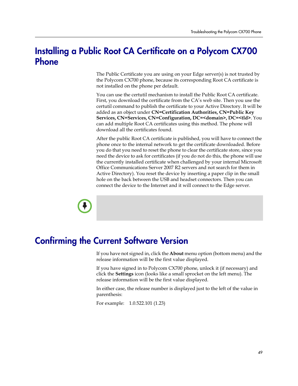 Confirming the current software version | Polycom 1725-31424-001 User Manual | Page 55 / 56