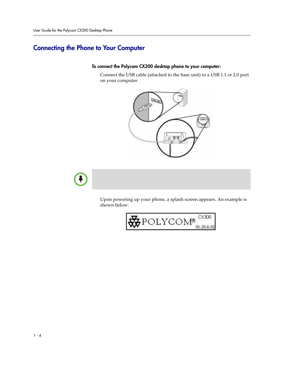 Connecting the phone to your computer, Connecting the phone to your computer –4 | Polycom 1725-32504-001 User Manual | Page 10 / 34