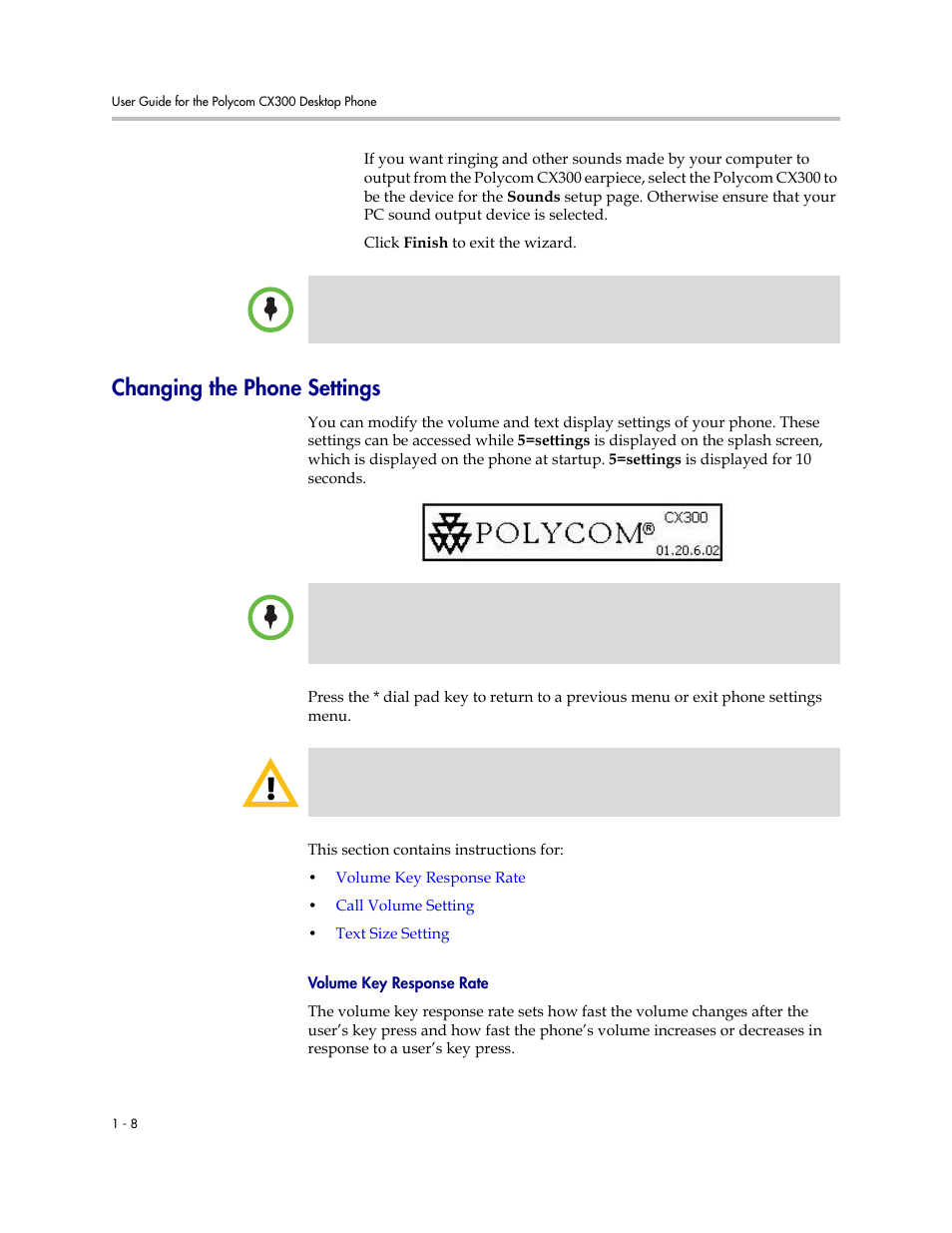 Changing the phone settings, Changing the phone settings –8 | Polycom 1725-32504-001 User Manual | Page 14 / 34