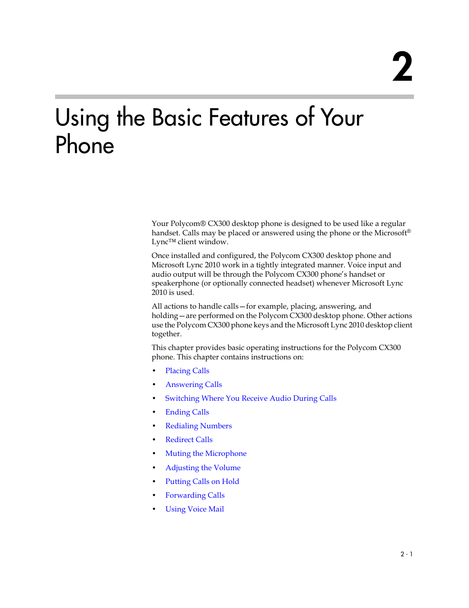 Using the basic features of your phone, 2 using the basic features of your phone –1, Using the basic features of | Your phone | Polycom 1725-32504-001 User Manual | Page 17 / 34