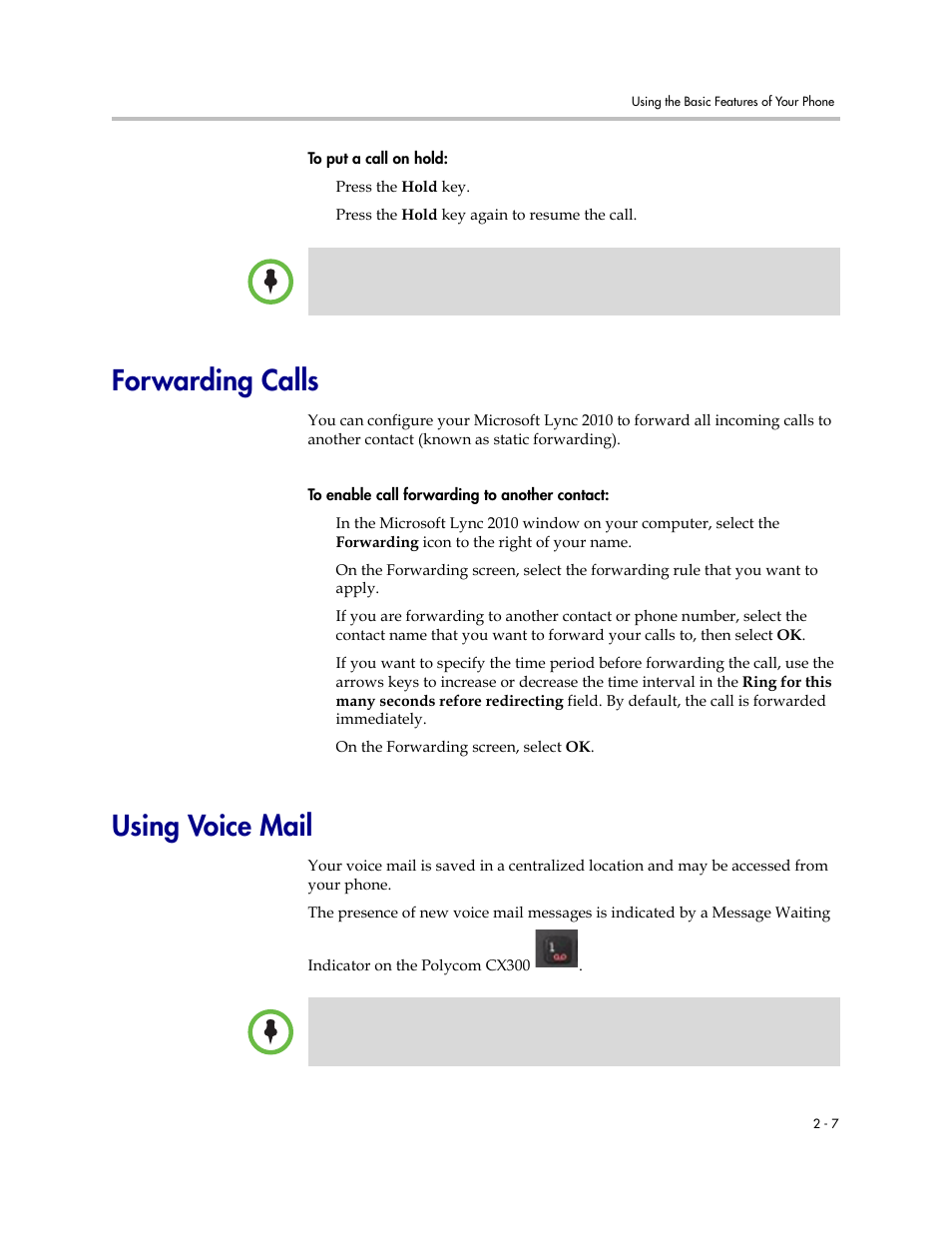 Forwarding calls, Using voice mail, Forwarding calls –7 using voice mail –7 | Polycom 1725-32504-001 User Manual | Page 23 / 34