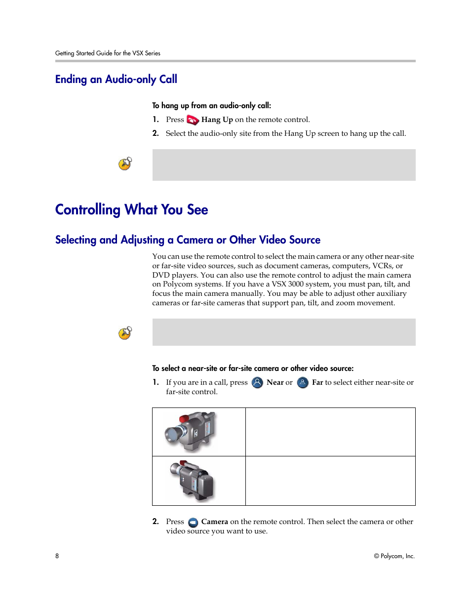 Ending an audio-only call, Controlling what you see | Polycom 9.0.6 User Manual | Page 12 / 46