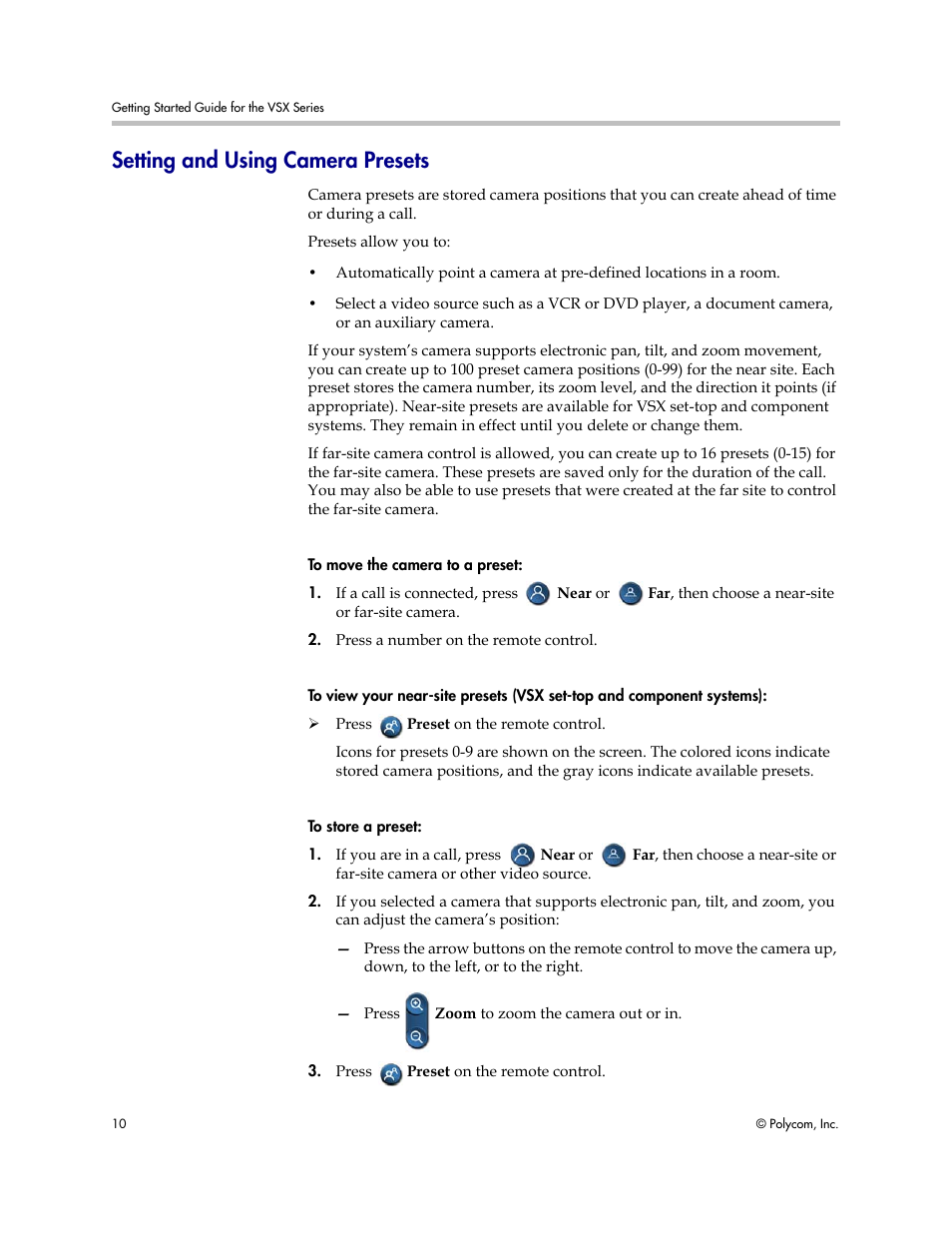 Setting and using camera presets | Polycom 9.0.6 User Manual | Page 14 / 46