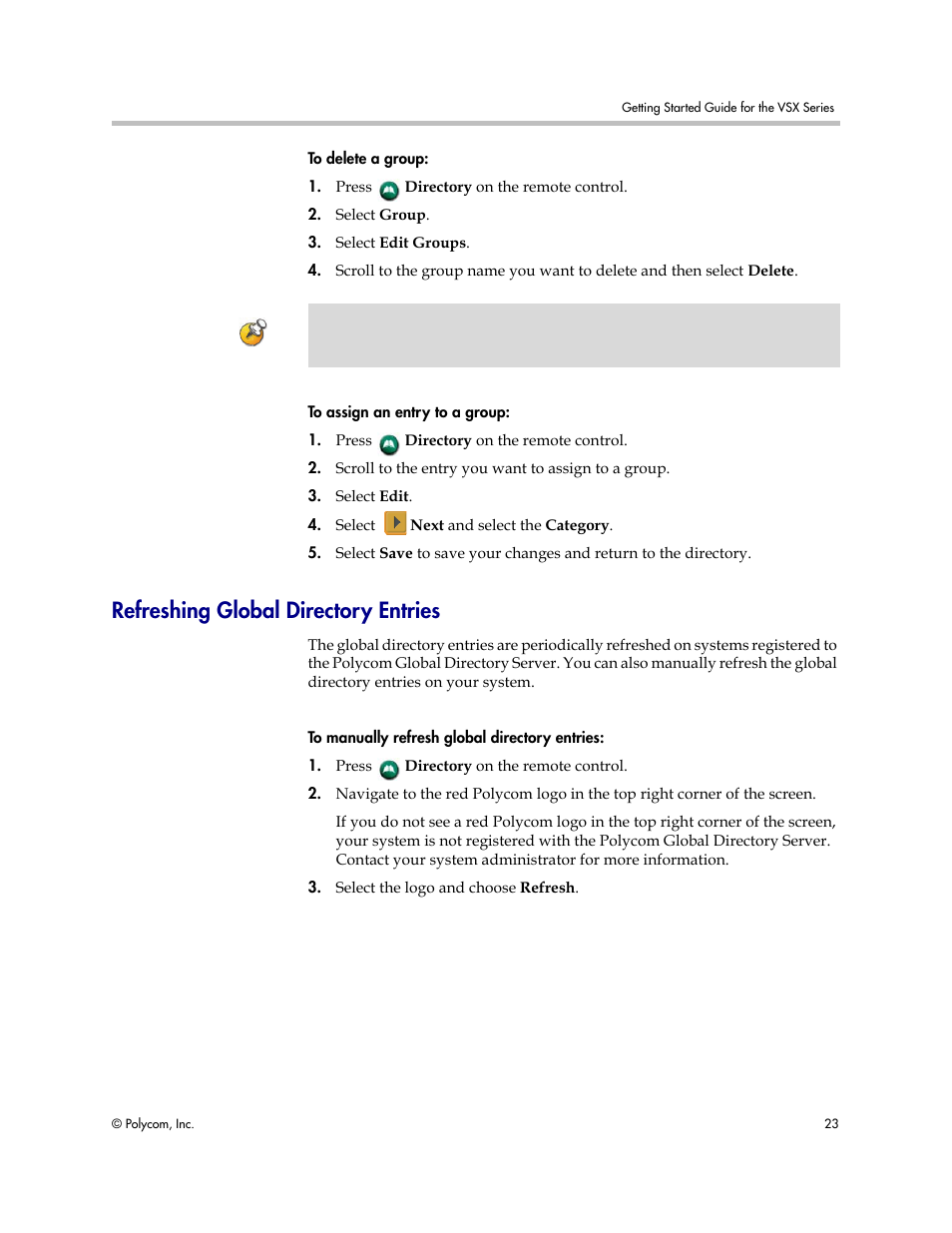Refreshing global directory entries | Polycom 9.0.6 User Manual | Page 27 / 46