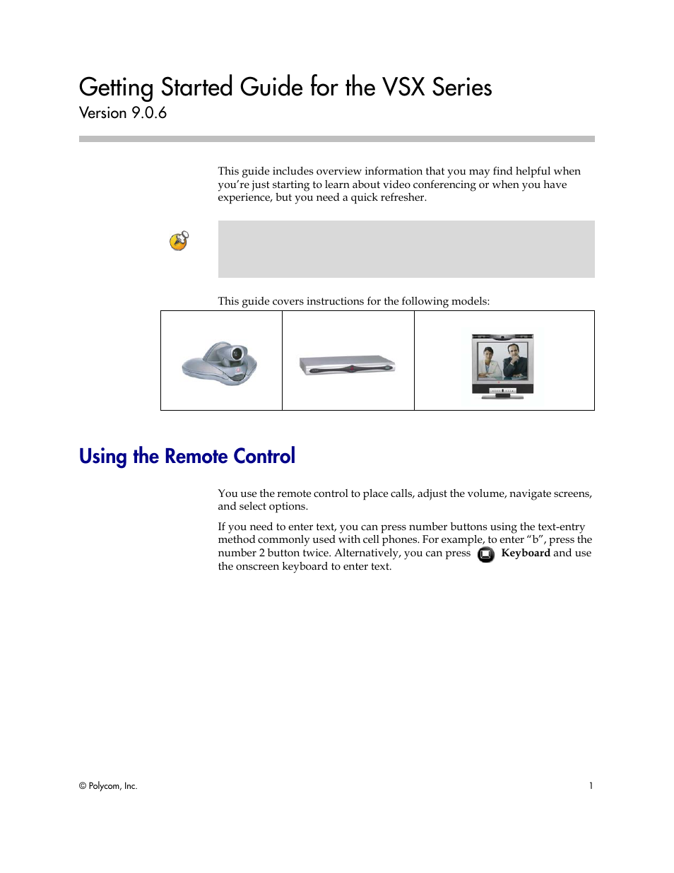 Using the remote control, Getting started guide for the vsx series, Version 9.0.6 | Polycom 9.0.6 User Manual | Page 5 / 46