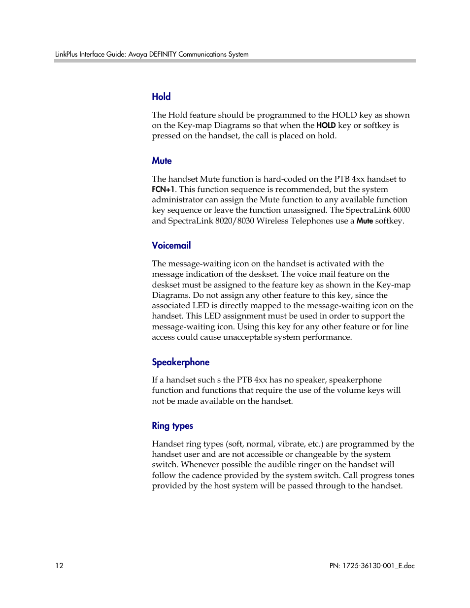 Polycom AVAYA DEFINITY LINKPLUS SPECTRALINK 6000 User Manual | Page 12 / 21