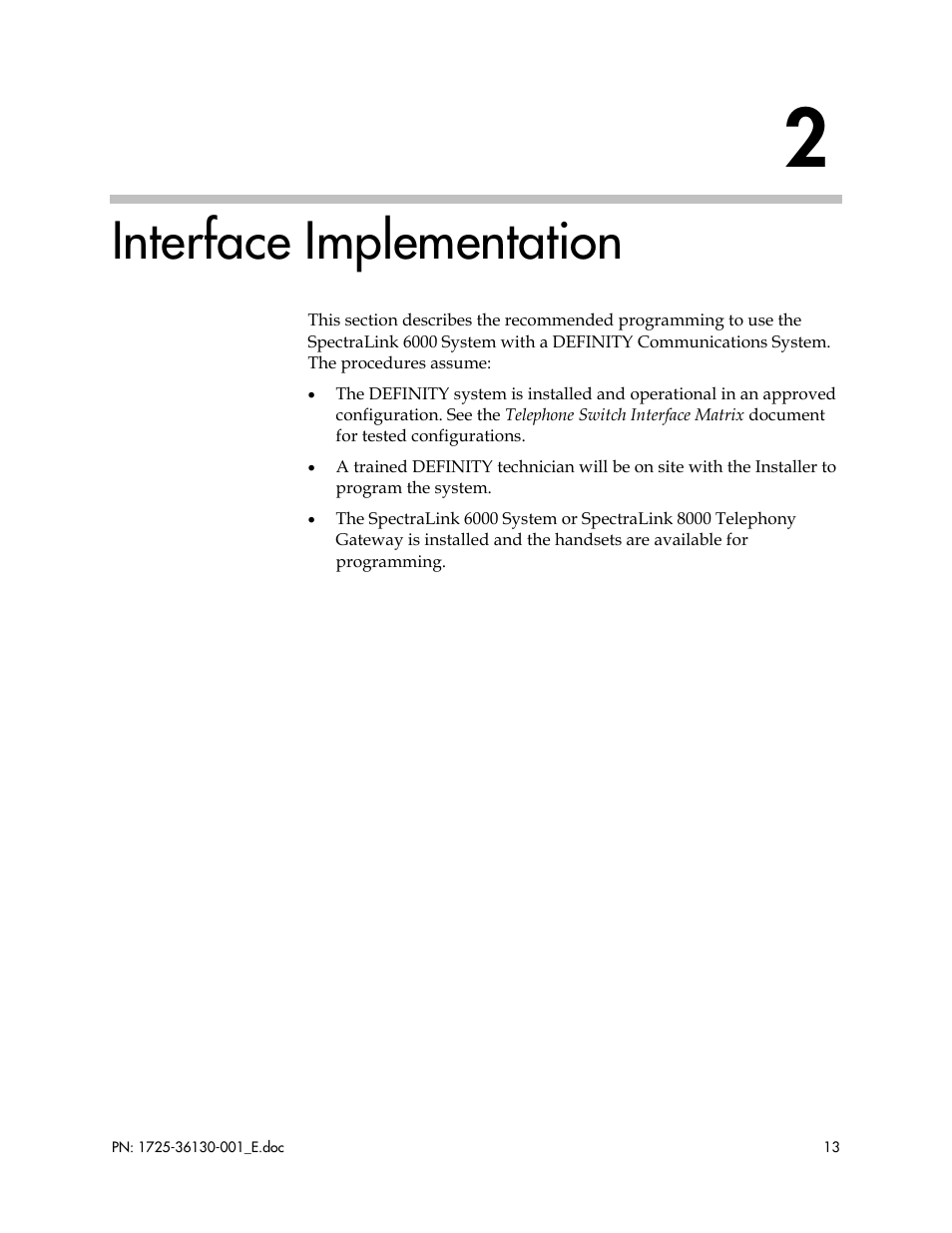 Interface implementation | Polycom AVAYA DEFINITY LINKPLUS SPECTRALINK 6000 User Manual | Page 13 / 21