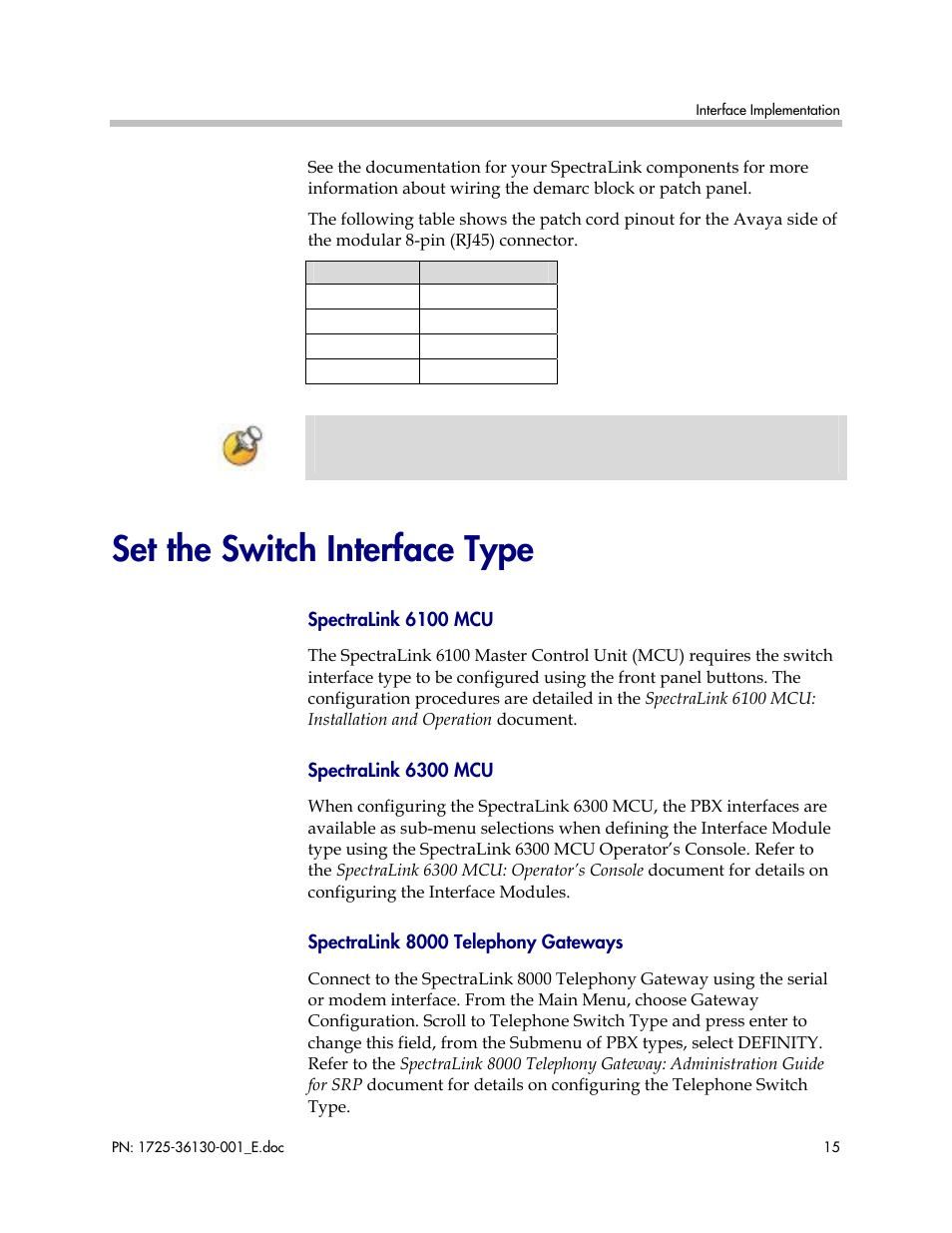 Set the switch interface type | Polycom AVAYA DEFINITY LINKPLUS SPECTRALINK 6000 User Manual | Page 15 / 21