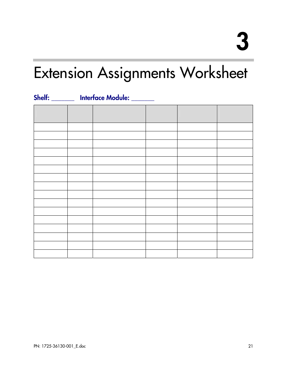 Extension assignments worksheet, Shelf: _______ interface module | Polycom AVAYA DEFINITY LINKPLUS SPECTRALINK 6000 User Manual | Page 21 / 21