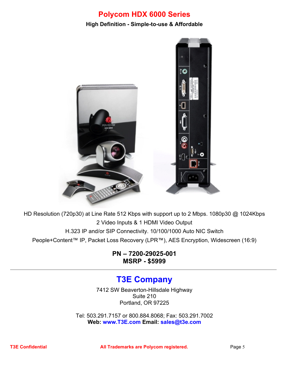 T3e company, Polycom hdx 6000 series | Polycom ULTIMATE HD HDX 9000 User Manual | Page 5 / 5