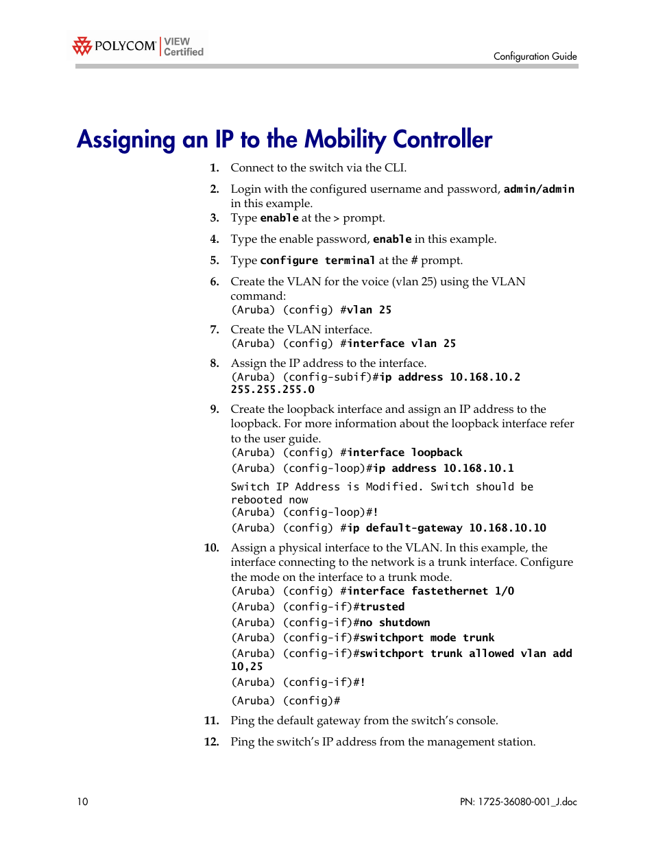 Assigning an ip to the mobility controller | Polycom A800 User Manual | Page 10 / 30