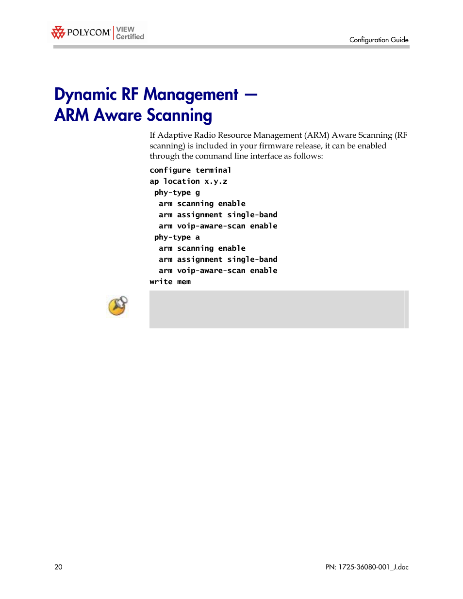 Dynamic rf management — arm aware scanning | Polycom A800 User Manual | Page 20 / 30