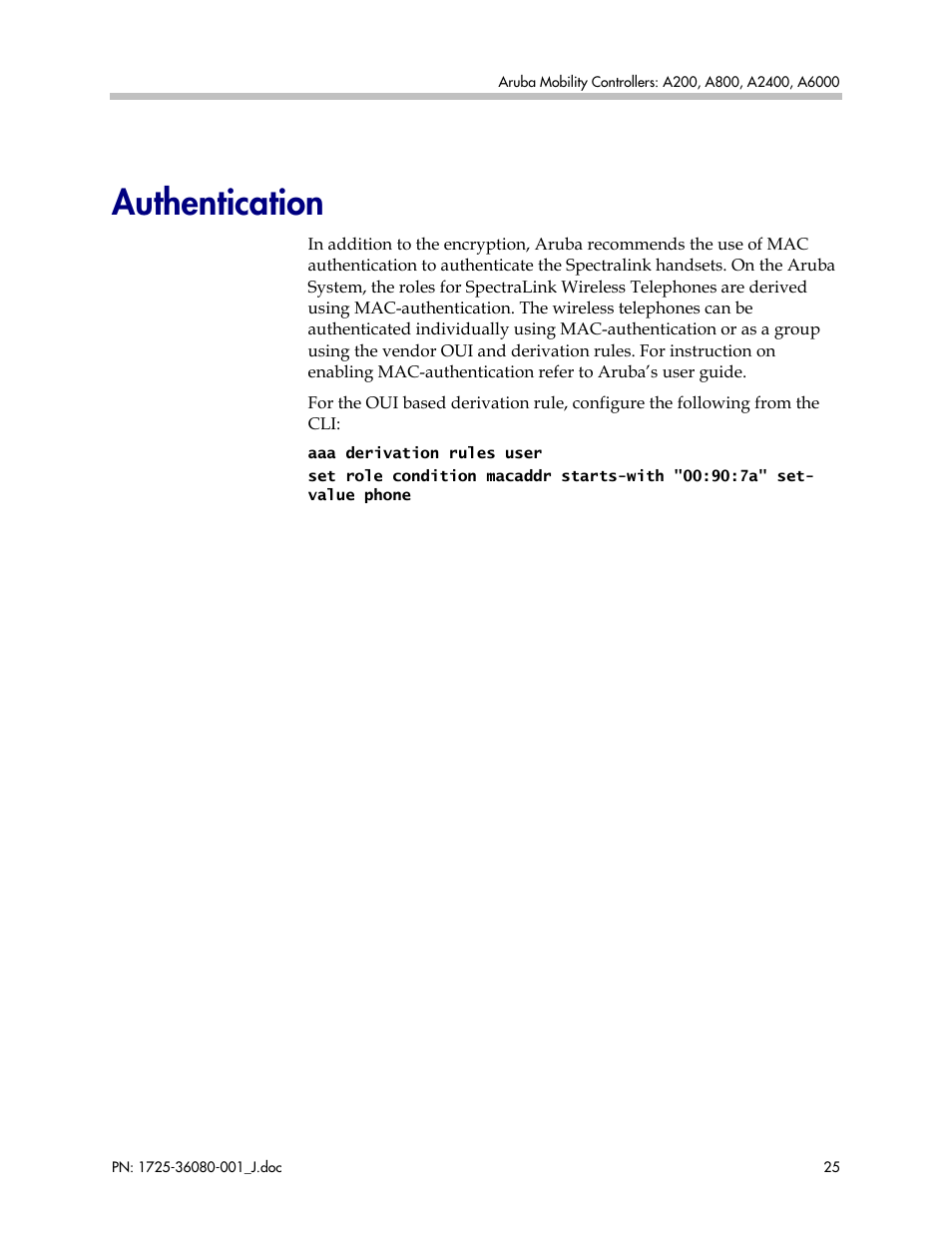 Authentication | Polycom A800 User Manual | Page 25 / 30