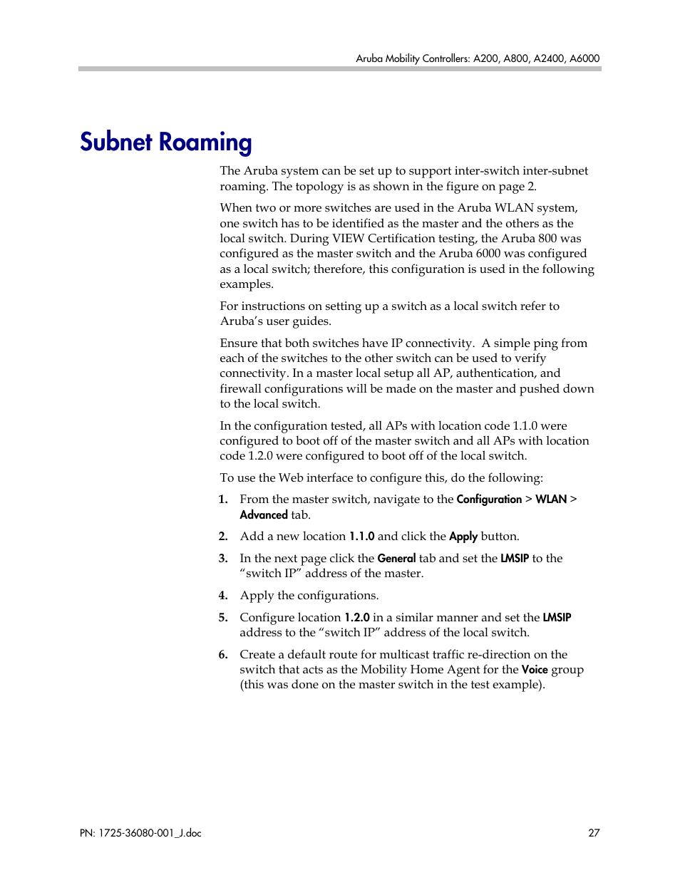 Subnet roaming | Polycom A800 User Manual | Page 27 / 30