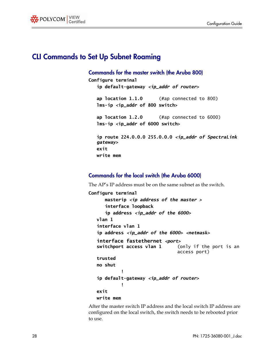 Cli commands to set up subnet roaming | Polycom A800 User Manual | Page 28 / 30