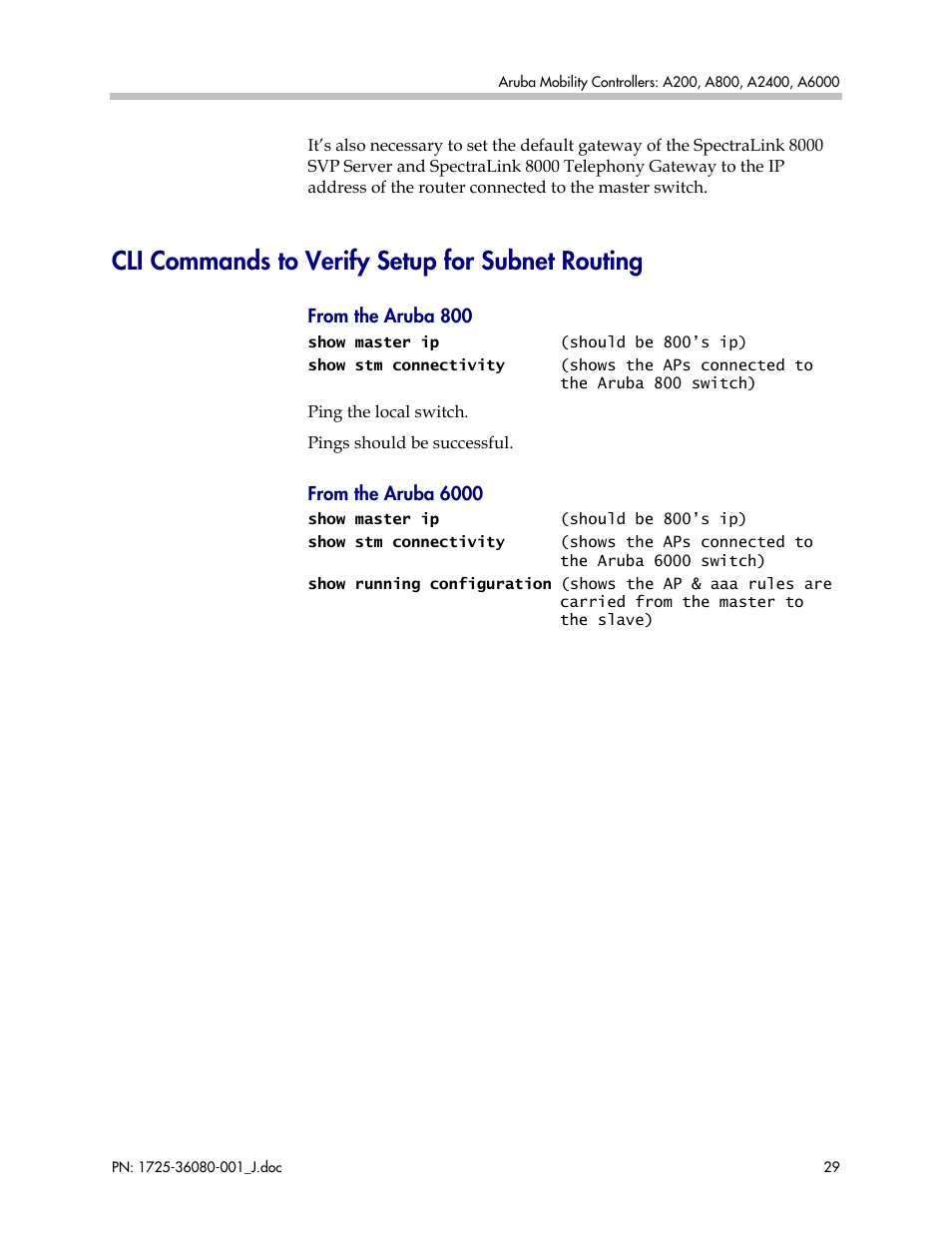 Cli commands to verify setup for subnet routing | Polycom A800 User Manual | Page 29 / 30