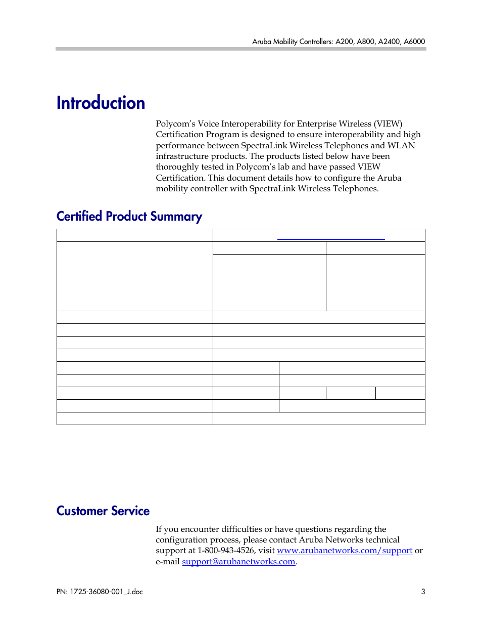 Introduction, Certified product summary, Customer service | Polycom A800 User Manual | Page 3 / 30