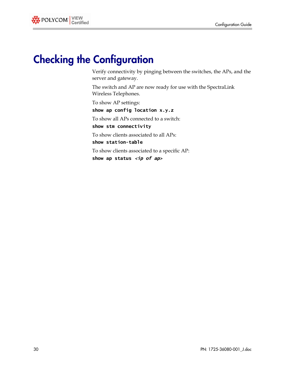 Checking the configuration | Polycom A800 User Manual | Page 30 / 30