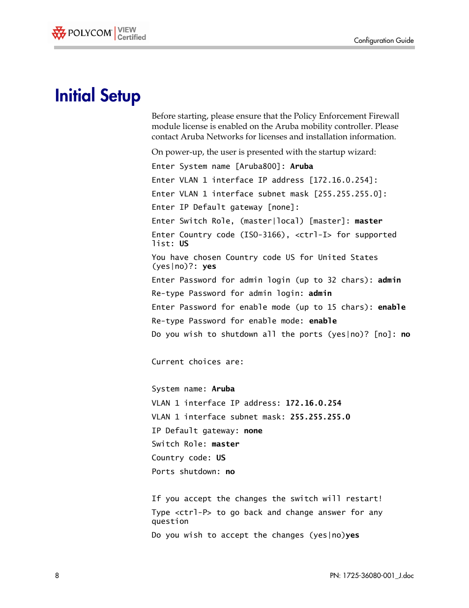 Initial setup | Polycom A800 User Manual | Page 8 / 30