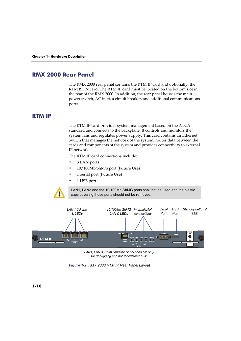 Rmx 2000 rear panel, Rtm ip, Rmx 2000 rear panel -10 rtm ip -10 | Polycom Real-Time Media Conferencing Platform RMX 2000 User Manual | Page 16 / 42