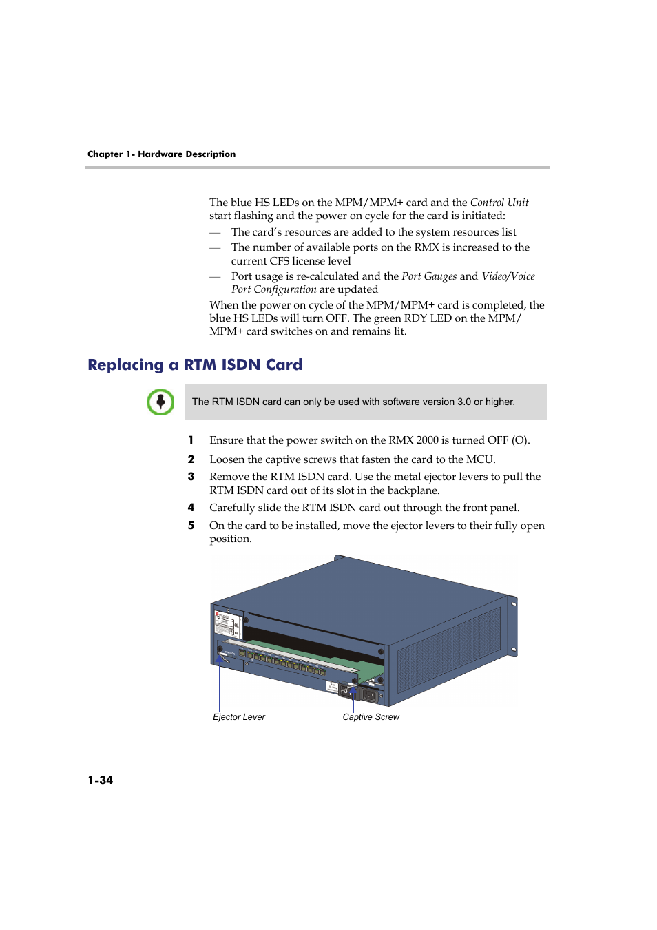 Replacing a rtm isdn card, Replacing a rtm isdn card -34 | Polycom Real-Time Media Conferencing Platform RMX 2000 User Manual | Page 40 / 42